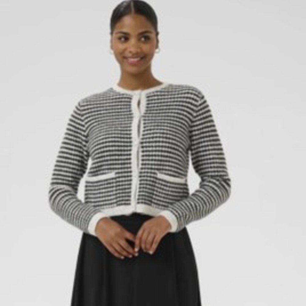 NWT Kaffe Women’s black  & White Striped Cardigan Sweater – Size Medium